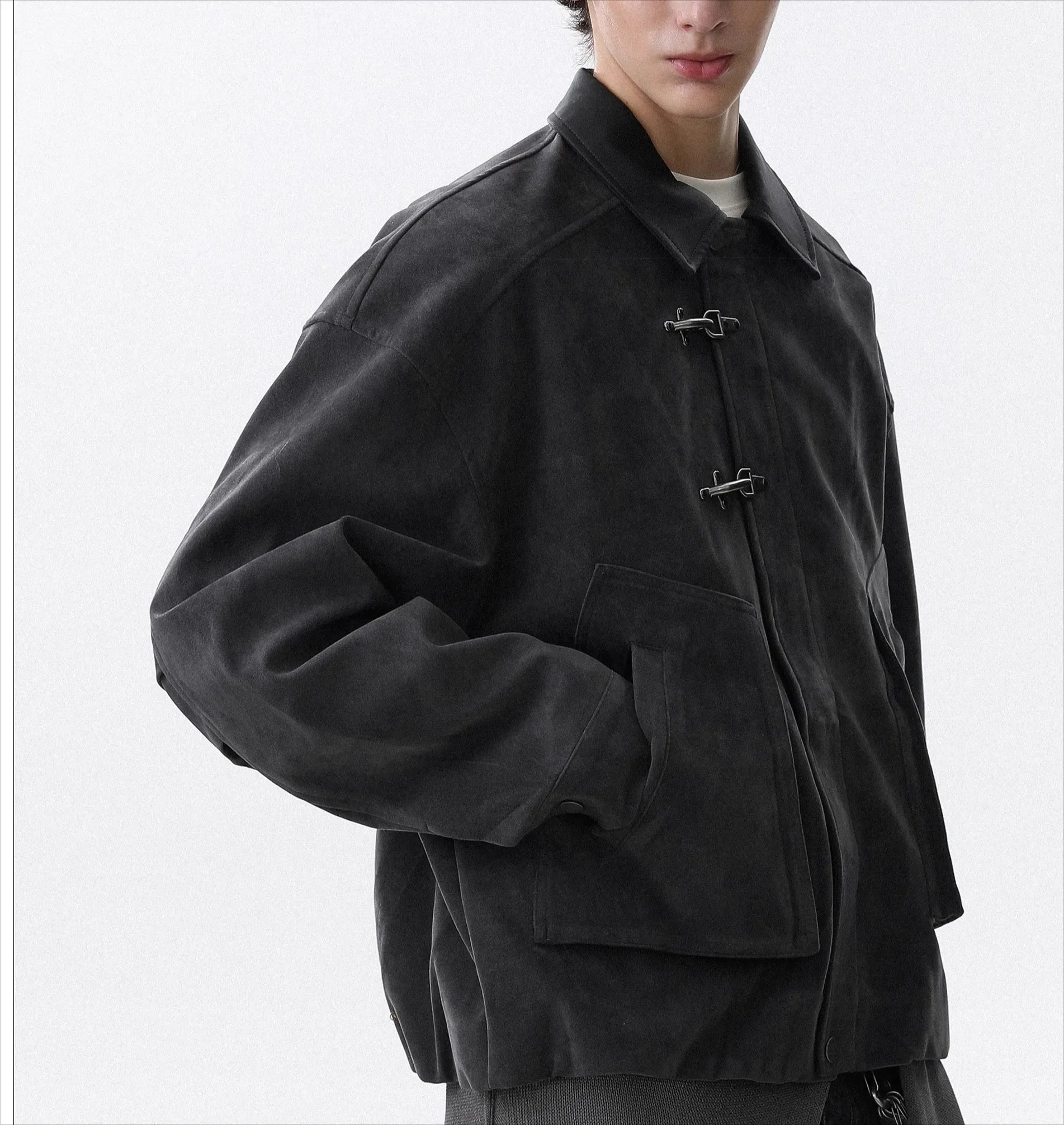 Men's Vintage Suede Leather Jacket with Toggle Buttons